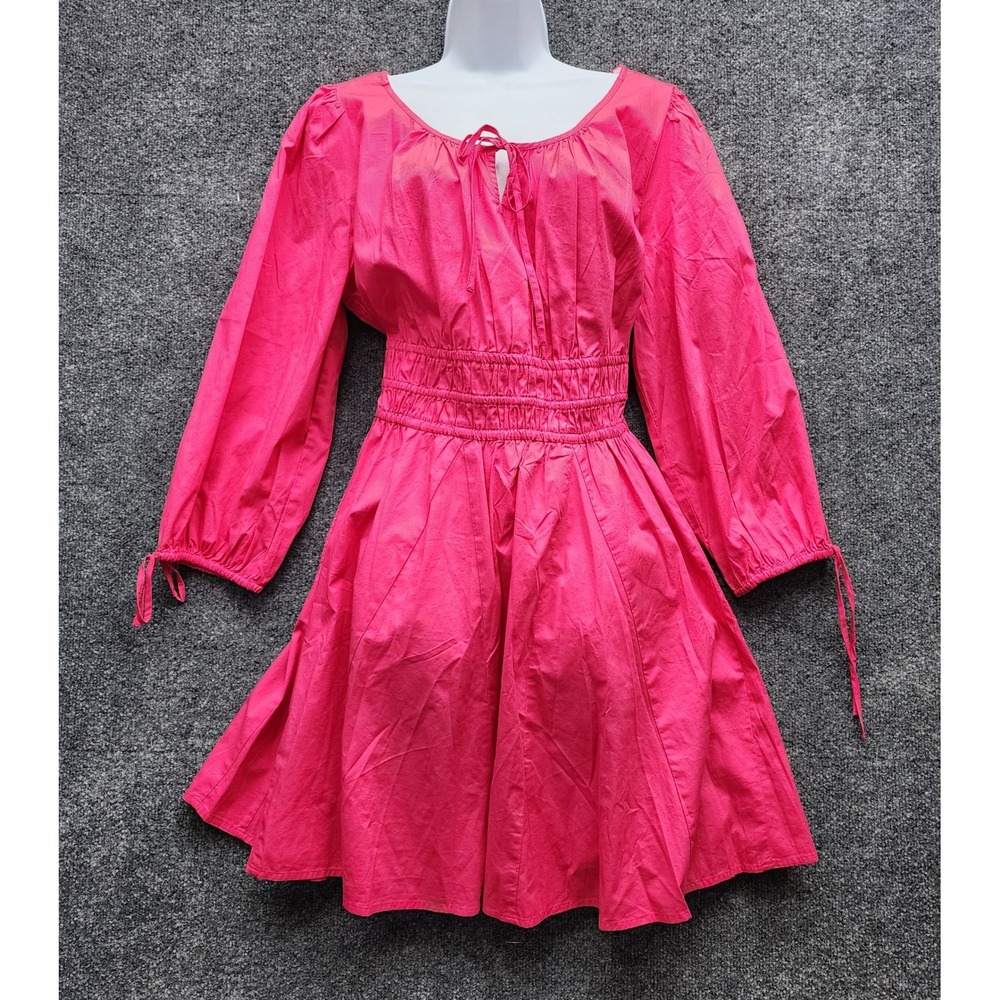 NWT J.Crew Smocked Waist Mini Dress Women Pink Cotton Long Sleeve Preppy 16